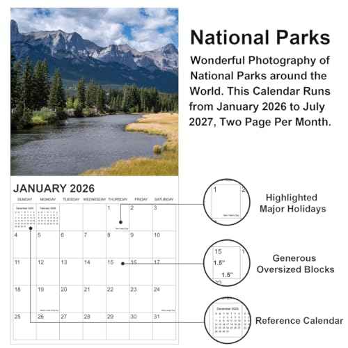 2026 Calendar for Wall, National Parks Calendar 2026 from January 2026 - June 2027, 12" x 24" Opened 18 Months Calendar, Full Page Months Thick & Sturdy Paper for Gift Perfect Organizing & Planning