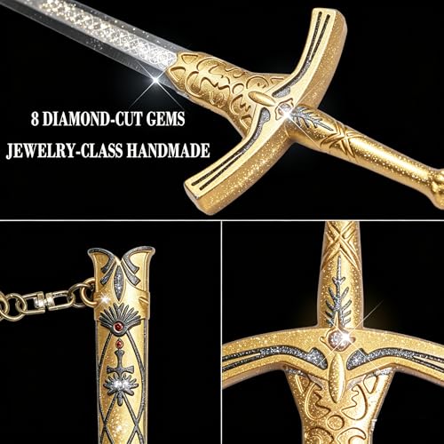Mini Sword Letter Opener with Stand - 6 Inch Stainless Steel, Black/GD