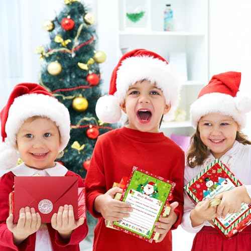 Harloon 150 Pcs Letter to Santa Writing Kit Christmas Wish List Snowman Elf Xmas Letter Paper Stationery with Sticker Nice Naughty Snowflake Envelopes Christmas List for Holiday Greeting Supplies