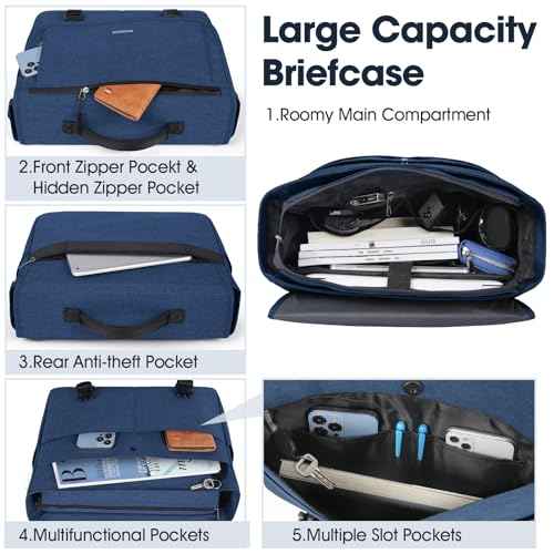 RAINSMORE Messenger Bag for Men Messenger Bag 15.6 Inch Water Resistant Laptop Bag Casual Satchel Bags for Men Large College Computer Bag Office Work Briefcase Fashion Crossbody Shoulder Handbag, Blue