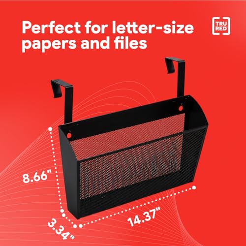 TRU RED Mesh Letter Wall File Organizer - 1 Pack, Single Pocket, Black, Wall-Mounted Office Storage