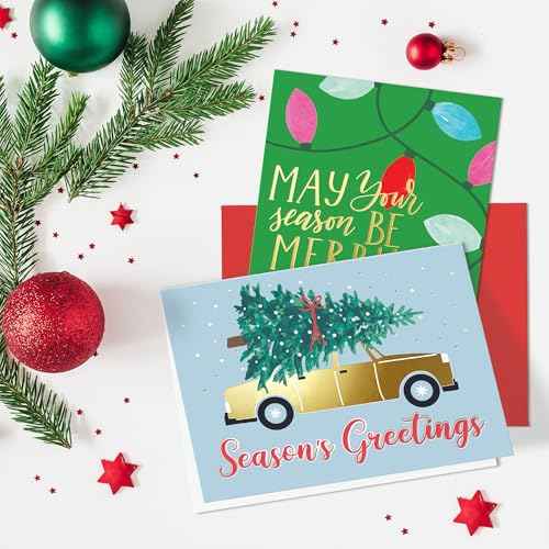Sweetzer & Orange Holiday Greeting Cards ? Set of 24 Boxed Christmas Cards with Envelopes ? 24 Unique Designs with Gold Foil ? 4.25x5.75 Assorted Holiday Cards ? Red Envelopes