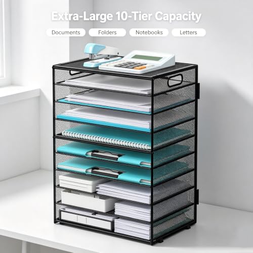 10-Tier Metal Desk Organizer with Handles, Office & Home Storage Rack