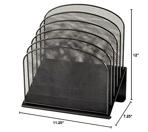 Safco Onyx Desk Organizer, 5 Tiered Vertical Compartments, Office and Classroom Mailbox , Paper and Mail Sorter, Steel Mesh, Black
