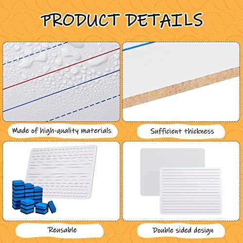 24 Pack 9"x12" Small White Board Dry Erase Board with Lines Doubled Sided White Boards for Students Mini Whiteboard Eraser Included Lined White Board Lap Board for Classroom Students Teachers Kids