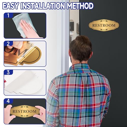 LUHIMO Gold Restroom Sign Sticker - Self-Adhesive Brushed Gold, Unisex 012