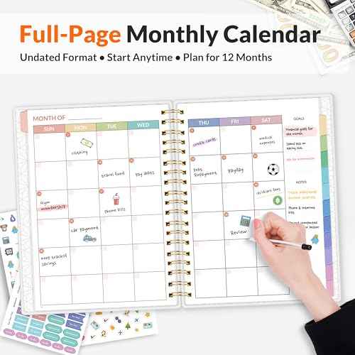 SUNEE Budget Planner - Deluxe Monthly Budget Book with 12-Pockets for Bill Organizer, Undated 12 Month Expense Tracker Notebook & Account Book B5 Size (8" x 10") to Manage Your Finance Planner, Pink