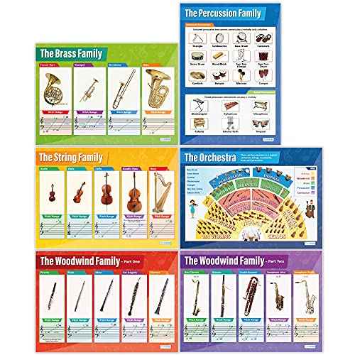 Daydream Education Instrument Family Orchestra Music Posters for Classroom - Set of 6 - Gloss Paper - EXTRA LARGE - 33" x 23.5" - Music Middle & High School Class Decoration - Wall Charts