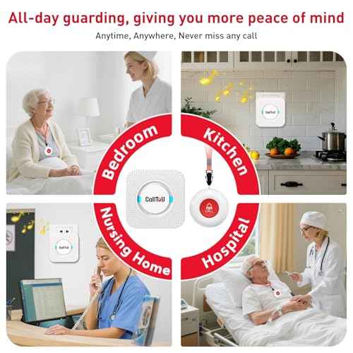CallToU Elderly Monitoring Call Button Wireless Caregiver Pager Smart Senior System with Light Personal Buzzer Alarm 2 Portable Transmitters 1 Plugin Receiver