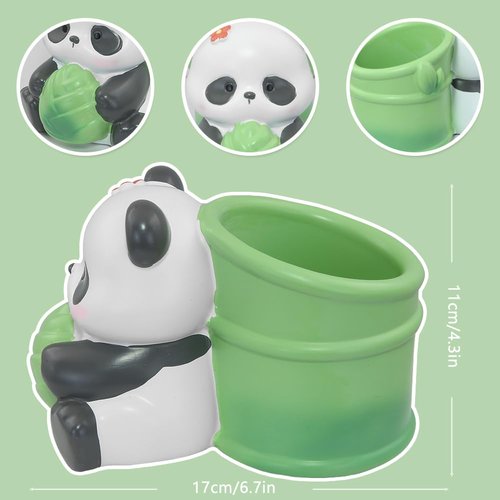 Winterworm Cute Panda Pencil Holder Panda with Bamboo Pencil Pen Container Pencil Cup Animal Pen Holder Desktop Brush Organizer Home Office Desktop Decoration Kid Back to School Student Gift