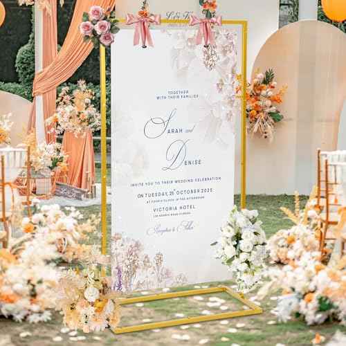 Elegant Wedding Sign Stand & Holder£¬Golden Heavy Duty Metal Wedding Welcome Sign Stand for Reception£¬Welcome to Our Wedding Hanging Sign Stand - Perfect for Seating Chart, Posters, and Decor