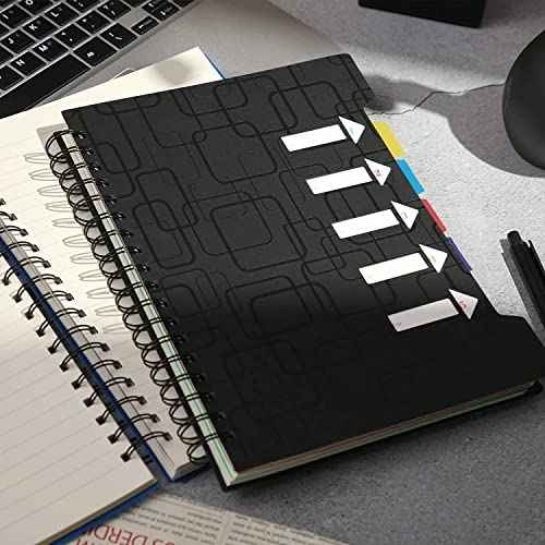 CAGIE 5 Subject Spiral Notebooks Set of 4, 240 Pages Notebook for Work with Dividers Tabs, A5 Small Notebook School Office Supplies, College Ruled (Black)