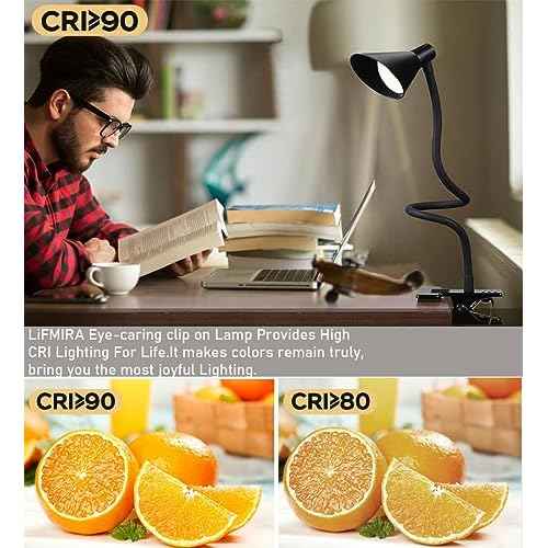 Clip on Light USB Reading Light 3 Color Modes 10 Brightness Levels Eye Care Clamp Light Flexible Gooseneck Dimmable Reading Lamp Clip on Lamp for Bed Headboard Desk Bedside Dorm (Black)