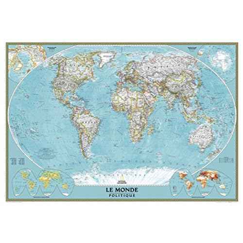 National Geographic French World Wall Map, Carte du Monde en Francais - 43.75 x 30.5 inches - Laminated