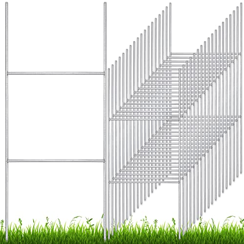 Therwen 30 Pcs H Stake for Yard Sign 24'' x 10'' Metal Heavy Duty H Frame Lawn Wire Stake Weatherproof Metal Sign Holder Bulk for 4mm 5mm Corrugated Signs Board Guidepost Yard Garden Halloween Decor