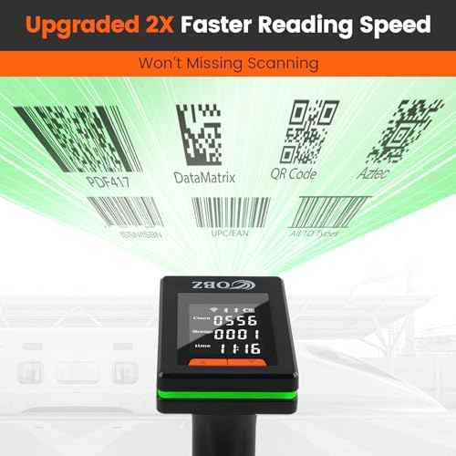 OBZ 2D Bluetooth Barcode Scanner with Large Screen, Compatible with 2.4G Wireless & Bluetooth & USB Wired, Connect Smart Phone, Tablet, PC, Wireless QR Code Scanner Work with Windows Mac iOS Android