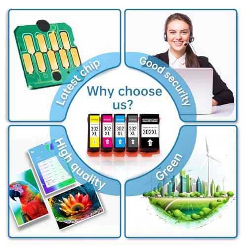 302XL Ink cartridges Combo Pack Remanufactured Ink Cartridge Replacement for 302XL Ink Cartridges Multipack Works with Expression Premium XP-6000, XP-6100(1Black,1Photo Black,1Cyan,1Magenta,1Yellow)