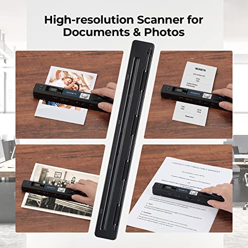 MUNBYN Portable Handheld Scanner 900 DPI A4, Black, 16GB SD Card