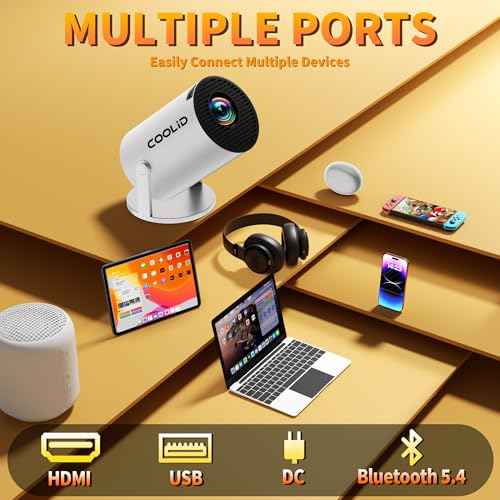 [Built-in Apps & 2025 Upgraded] Mini Projector Support 4K 1080P Auto Keystone 270¡Æ Rotatable with WiFi 6 and Bluetooth 5.4, Projector Portable Compatibile with HDMI/TV Stick/Memory Stick/Laptop-White