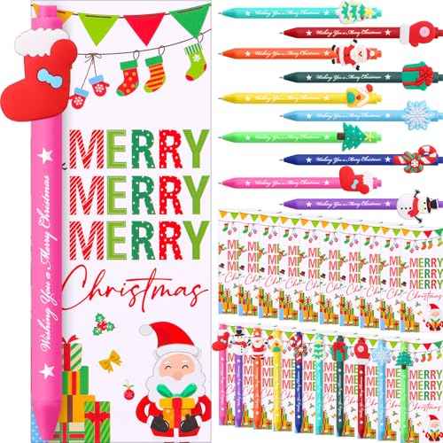 100 Sets Christmas Bulk Gift Cartoon Pens With Greeting Card - Xmas Ballpoint Pens for Party, School, Office Supplies - Creative Novelty Merry Christmas Card