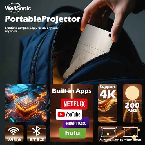 Mini Projector with WiFi and Bluetooth, Portable Movie Projector support 4K, Electric Focus, 210¡Æ Rotatable Stand, 150'' Screen Home Cinema Smart Projector for Phone, PC, HDMI USB, Laptop