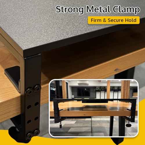 Ergonomic Clamp on Computer Monitor Laptop Riser Stand with Drawer, 21.6 x 9.8 inch - Black