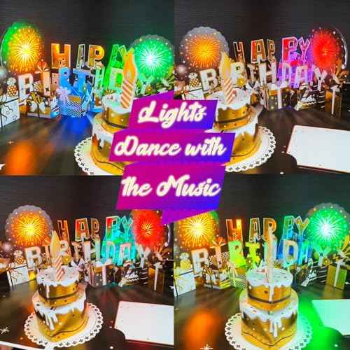 Ribbli Birthday Cards, Firework Pop Up Card with Light and Music, Musical Birthday Card for Men Women, 8.2 x 5.7 Inches with Envelope