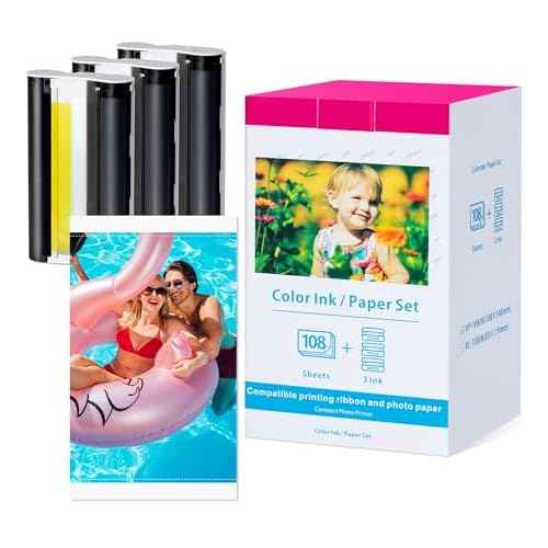 Compatible with Canon KP-108IN 3 Color Ink Cassette and 108 Sheets 4 x 6 Paper Glossy for CANON SELPHY CP1500, CP1300, CP1200, CP910, CP900, CP760, CP770, CP780, CP800, Wonfoucs Photo Paper