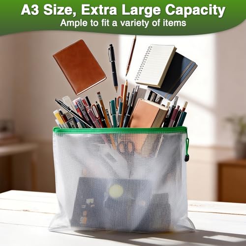 Multicolored 24 Pack A3 Mesh Zipper Bags - Waterproof Storage Pouches