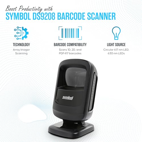 Zebra DS9208 1D/2D Hands-Free Barcode Scanner with USB Cable - Retail & POS