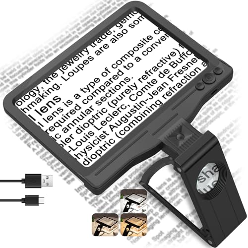 Haotor Black Rechargeable 30X Magnifying Glass with Folding Stand & LED Light