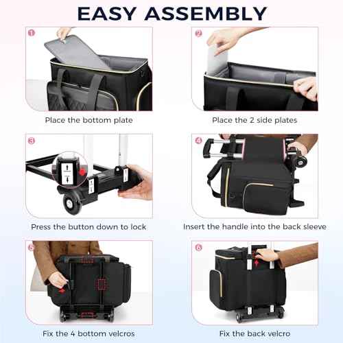 Ytonet Rolling Teacher Bag, 15.6 Inch Rolling Laptop Bag with Detachable Dolly & File Teacher Tote, Large Roller Briefcase for Women Teaching Office Work Craft Nurse, Black