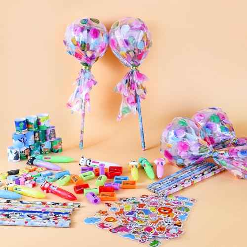 24Pack Giant Lollipop Return Gifts for Birthday Party, Giant Lollipop with Pencils, Stickers, Erasers, 4-in-1 Pen, for Classroom School Exchange Party Supplies