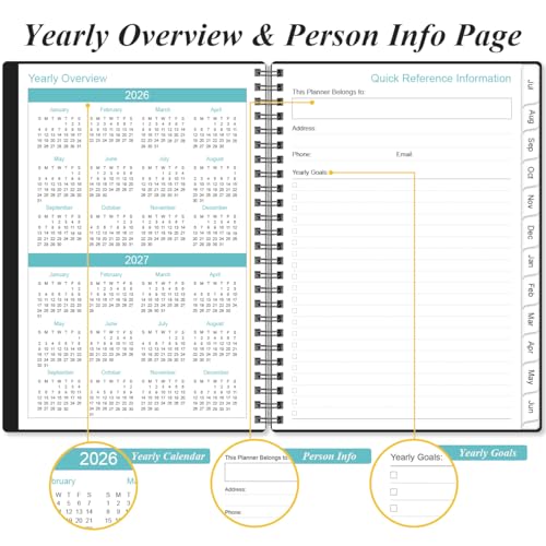 Heveboik Black A5 Weekly & Monthly Planner 2026-2027 July - June Spiral Bound