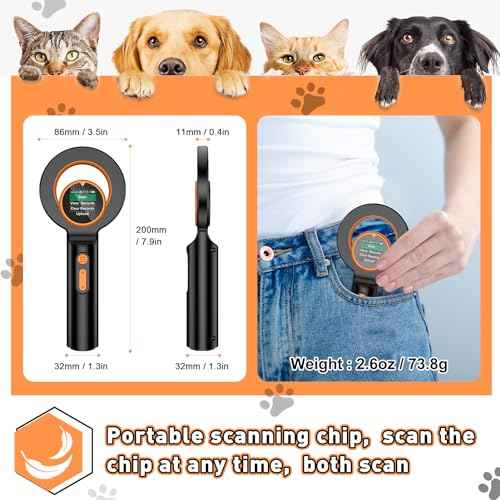 Symcode Pet Microchip Scanner RFID EMID With 1.44IN TFT Display - 134.2kHz 125kHz 15 Digits Pet Chip ID Reader With Delete History Data Function
