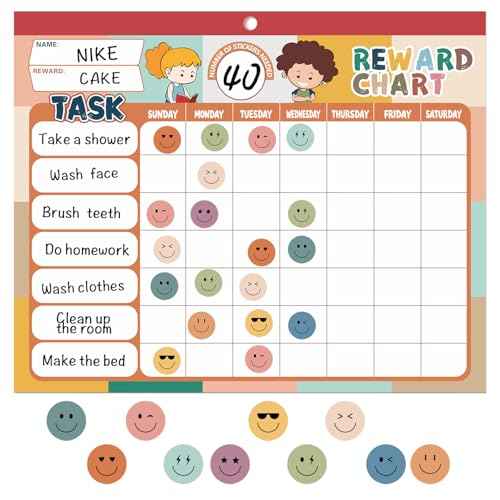 Boho 32 Chore Charts Behavior Reward Chart System,Sticker Chore Chart Pad for Kids with 2328 Stickers, 12.2" x 9.8" Magnetic Reward Chart to Develop Responsibility & Good Habits.