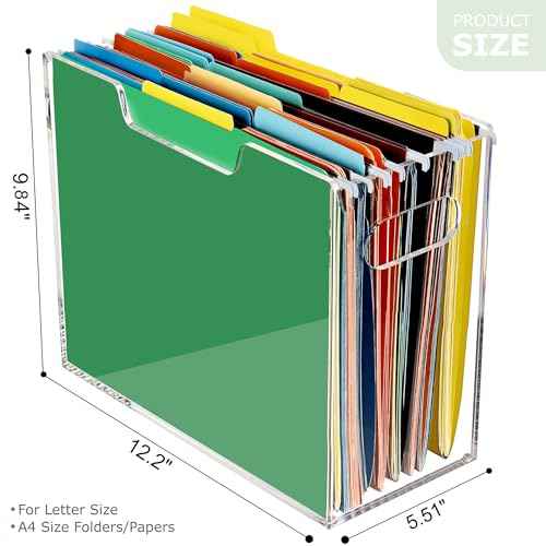 DINGHUO Acrylic Letter Size Hanging File Folder Organizer Box, Clear Portable File Storage Box with Handles, Desktop File Holder for Home, School -1 Pack