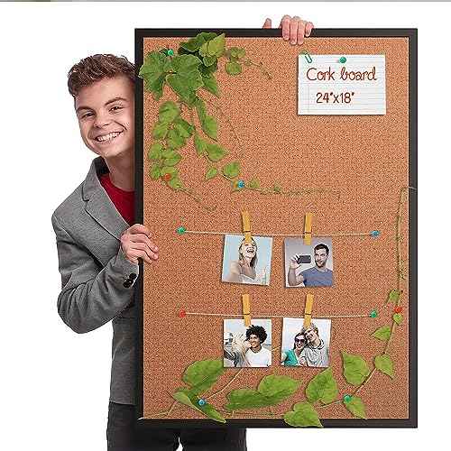 Board2by 2-Pack Cork Board Bulletin Board 18¡° x 24¡±, Black Wood Framed Corkboard, Office Board for Wall Cork, Large Wall Mounted Notice Pin Board with 32 Push Pins for School, Home & Office