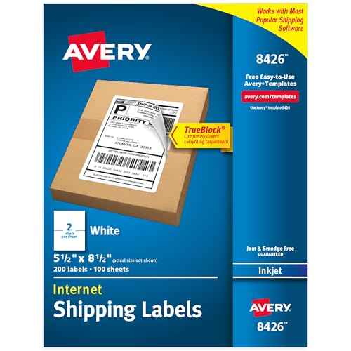 Avery Half-Sheet Printable Shipping Labels, 5.5" x 8.5" Customizable Stickers, White, 200 Blank Mailing Labels, Great for Mailing, Shipping, Organizing, and More (8426)