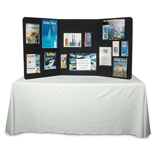 3-Panel Tabletop Display Presentation Board, 72 x 36, No Plastic Edging - Black Hook & Loop-Receptive Fabric