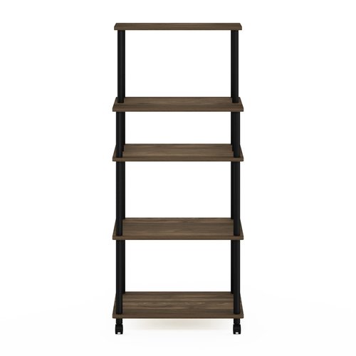 Furinno Turn-N-Tube 5-Tier Toolless Multipurpose Printer Stand Display Storage Shelf with Wheels, 16 (D) x 23 (W) x 54 (H) inches, Columbia Walnut/Black