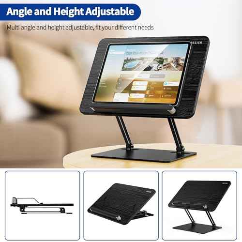 BESIGN BS01 Book Stand for Reading, Adjustable Book Holder, Ergonomic Laptop Stand with Elastic Page Clips for Music Scores, Recipe, Tablet, Laptop (Black)
