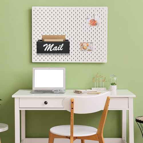 Magnetic Mail Organizer Farmhouse Rustic Mail Holder for Fridge Wood Paper Basket Letter Envelope File Storage Box with 2 Slot for Home Office Metal Cabinet Wall Desk Countertop(Black)
