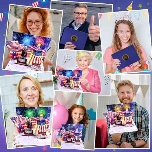 Birthday Cards, Happy Birthday Greeting Card with Music, Lights and Blowable Candle (Blue)