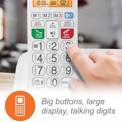VTech SN5147 Amplified Corded/Cordless Senior Phone with Answering Machine, Call Blocking, 90dB Extra-Loud Visual Ringer, One-Touch Audio Assist on Handset up to 50dB, White