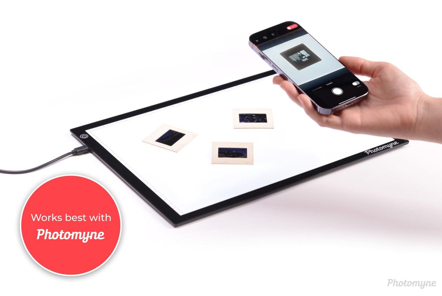 Photomyne A4 Slide Viewer | Light Pad Backlight | Negative Viewer | Film Negatives & Old Slides Scanning Light Box | Hands-Free Ultra-Thin Ultimate Brightness (Includes USB Adapter) - Black