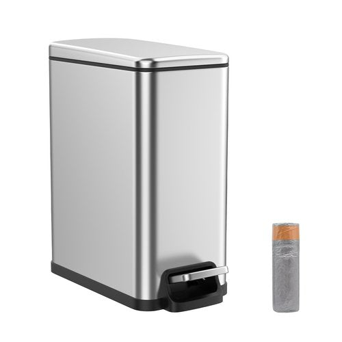 BETHEBEST Bathroom Trash Can with Lid Soft Close,2.6 Gallon Stainless Steel Garbage Can with Removable Wastebasket for Bathroom,Bedrom,Office(Silver)