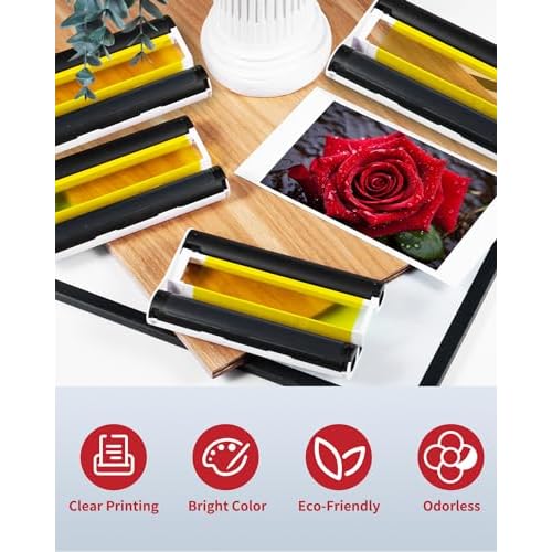 Selphy CP1300 CP1500 Ink Cassette Compatible with Canon Selphy KP-108IN Color Ink Cartridges KP108 for CP1200 CP1000 CP910 CP900 CP760 CP740 Wireless Compact Photo Printer 4 x 6 inch, 4-Pack, No Paper