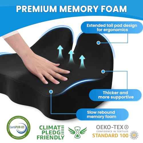 Seat Cushion, Memory Foam Office Chair Seat Cushion for Office Chairs/Car/Long Trip/Desk Chair/Gaming, X-Large Size for Sciatica & Hip & Tailbone Pain Relief, Sciatica Support (Black)