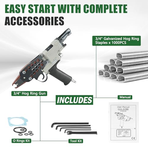 Woodpecker C-7EA 15 Gauge Pneumatic Hog Ring Gun Kit with 1000 Staples